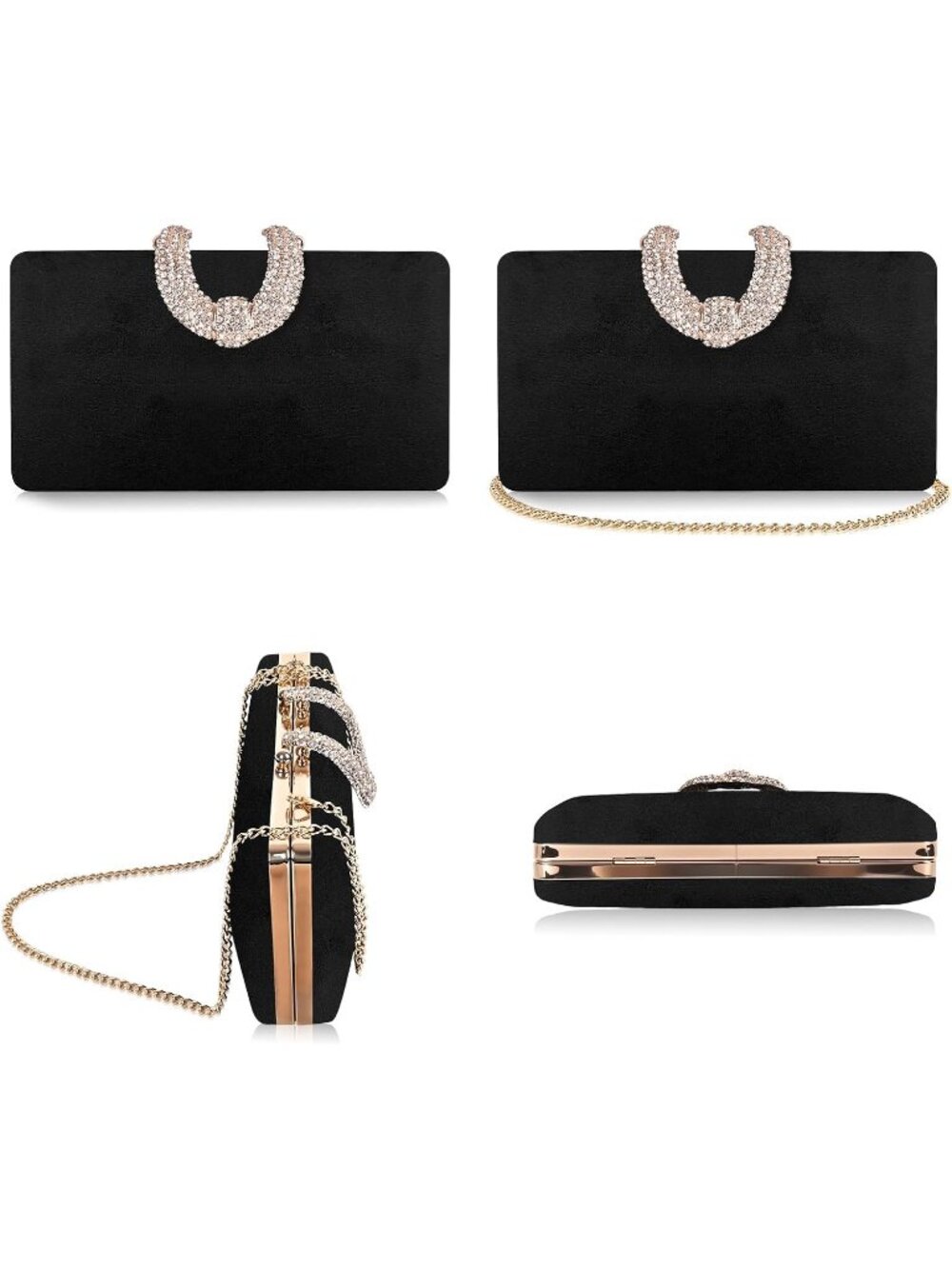 👜 Women's Black Party Dressy Handbag Sparkly Rhinestone Crystal Evening Clutch - Picture 5 of 6